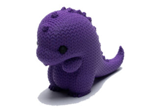 Purple little dinosaur toy with knitted texture.