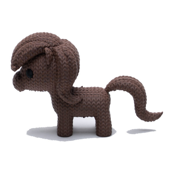 Knitted Pony toy in soft brown with flowing mane and tail.