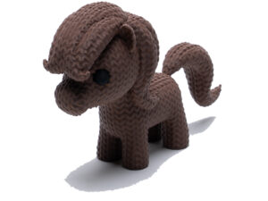 Knitted Pony toy in soft brown with flowing mane and tail.