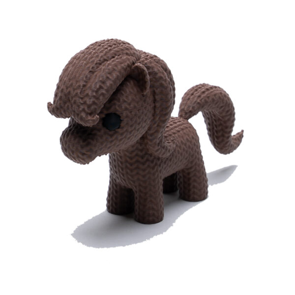 Knitted Pony toy in soft brown with flowing mane and tail.