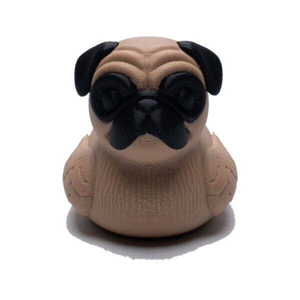 Brown and black Pug Duck facing forward