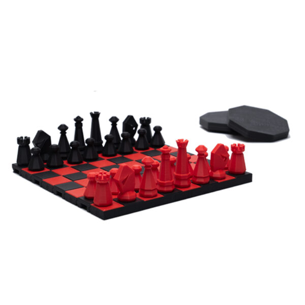 Black and Red travel chess setup for play